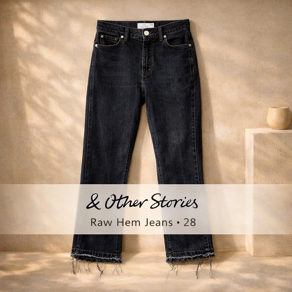 & Other Stories Raw Hem Straight Leg Jeans Dark Wash Size 28